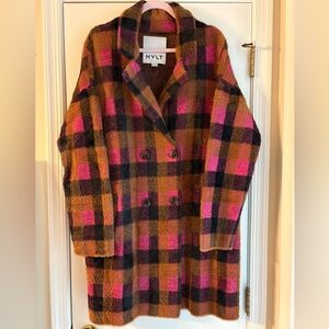 NVLT Women's Checkered Teddy Jacket - Pink and Brown